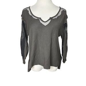 Free People New Romantics Women's Boho Gray Lace Floral Blouse Size M 3/4 Sleeve